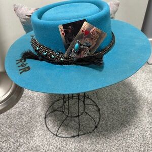 Bailey Cowgirl Hat Turquoise Western with Feather and Card Accent